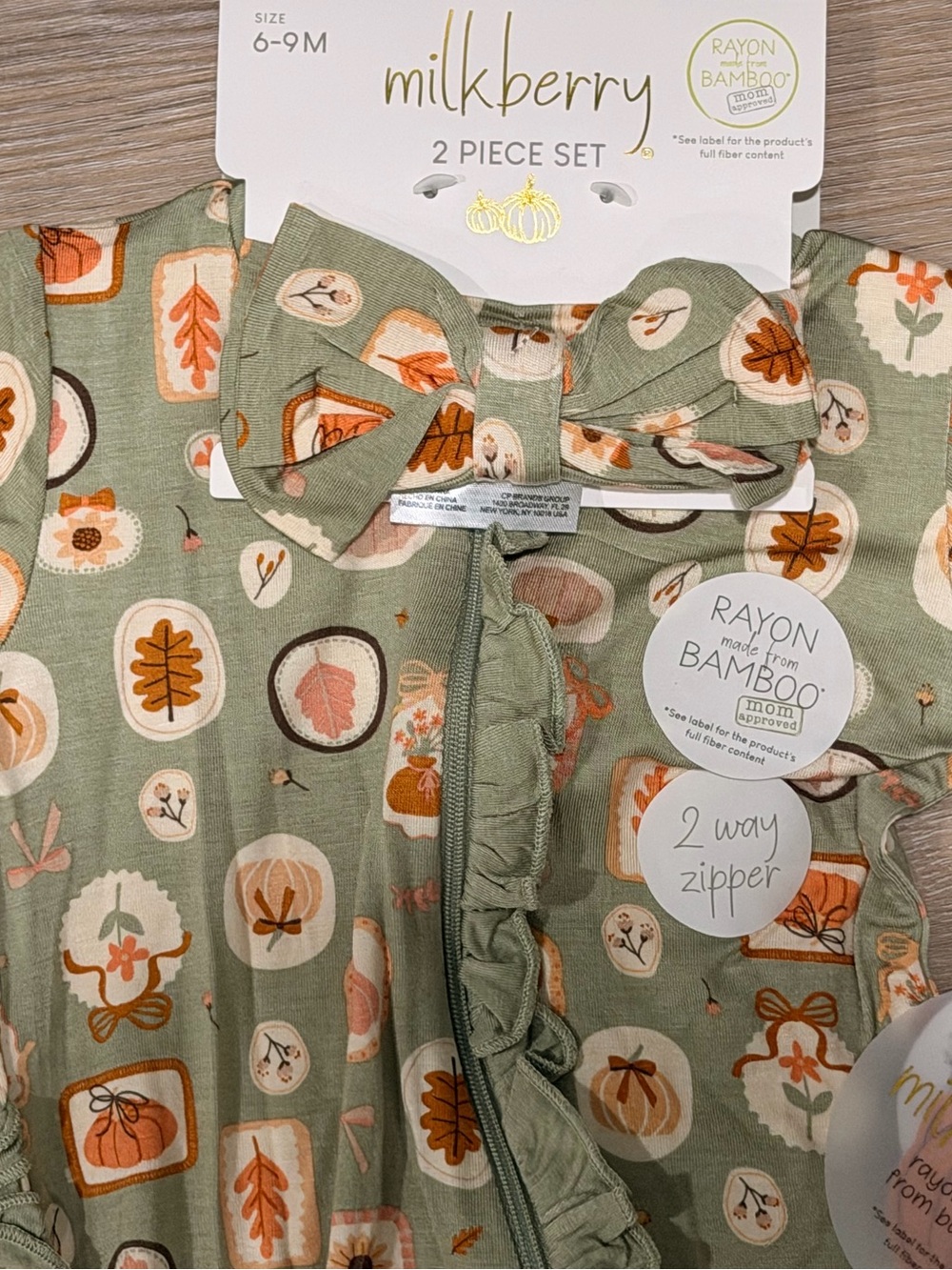 Milkberry fall thanksgiving Halloween Green sleeper Pajama size 6-9 months